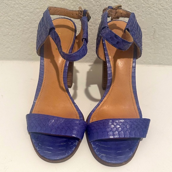 COACH Lexey Leather Snakeskin Chunky Open Toe Sandals Deep Marine Blue Size 8 - Picture 2 of 12